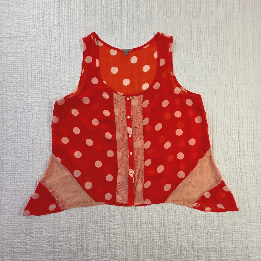 Charlotte Russe Blouse Red Polka Dot Sheer Lace Trim Asymmetrical Tank Women XL